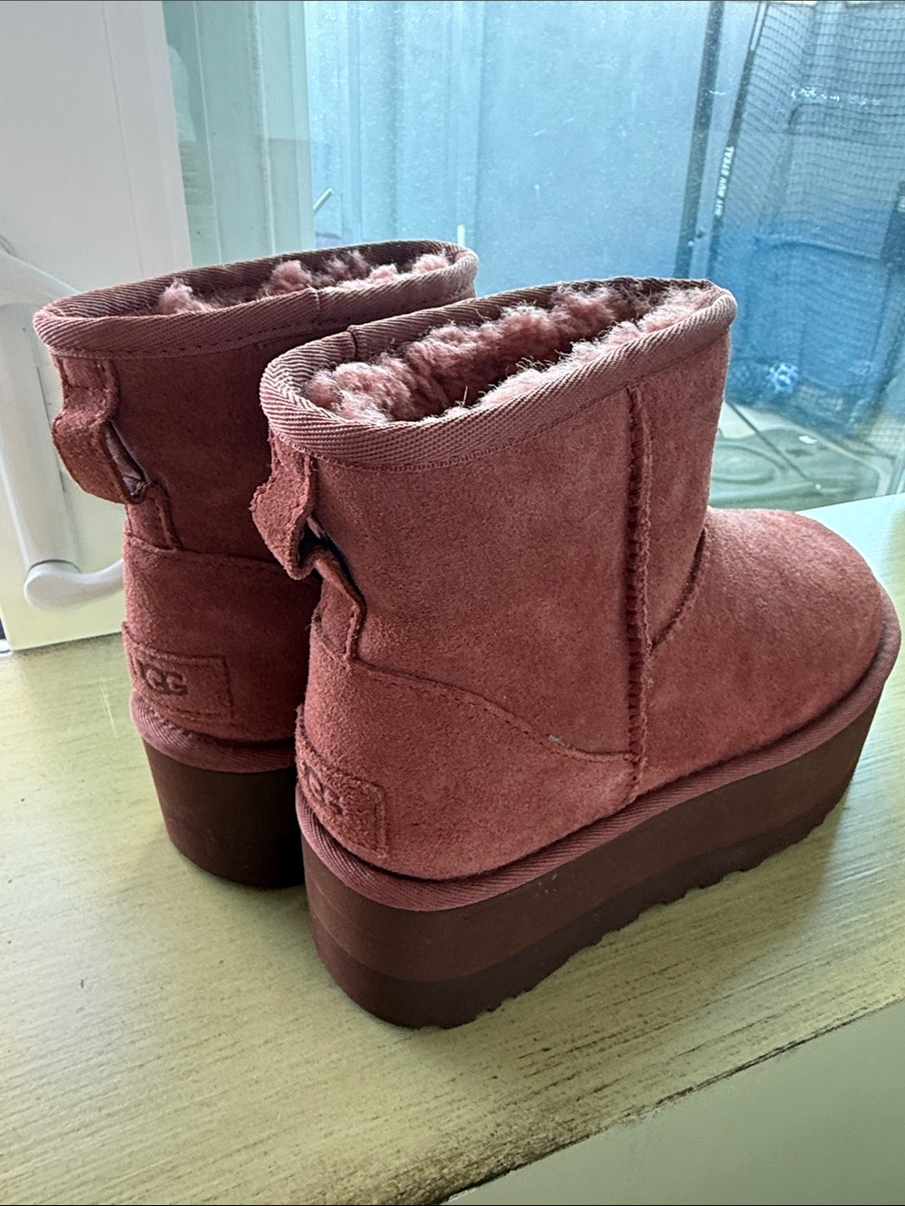 UGG Platform Shearling Ankle Boot in Dusty Rose